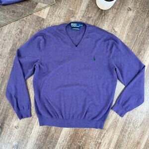 Polo by Ralph Lauren Purple Pima Cotton V-Neck Sweater